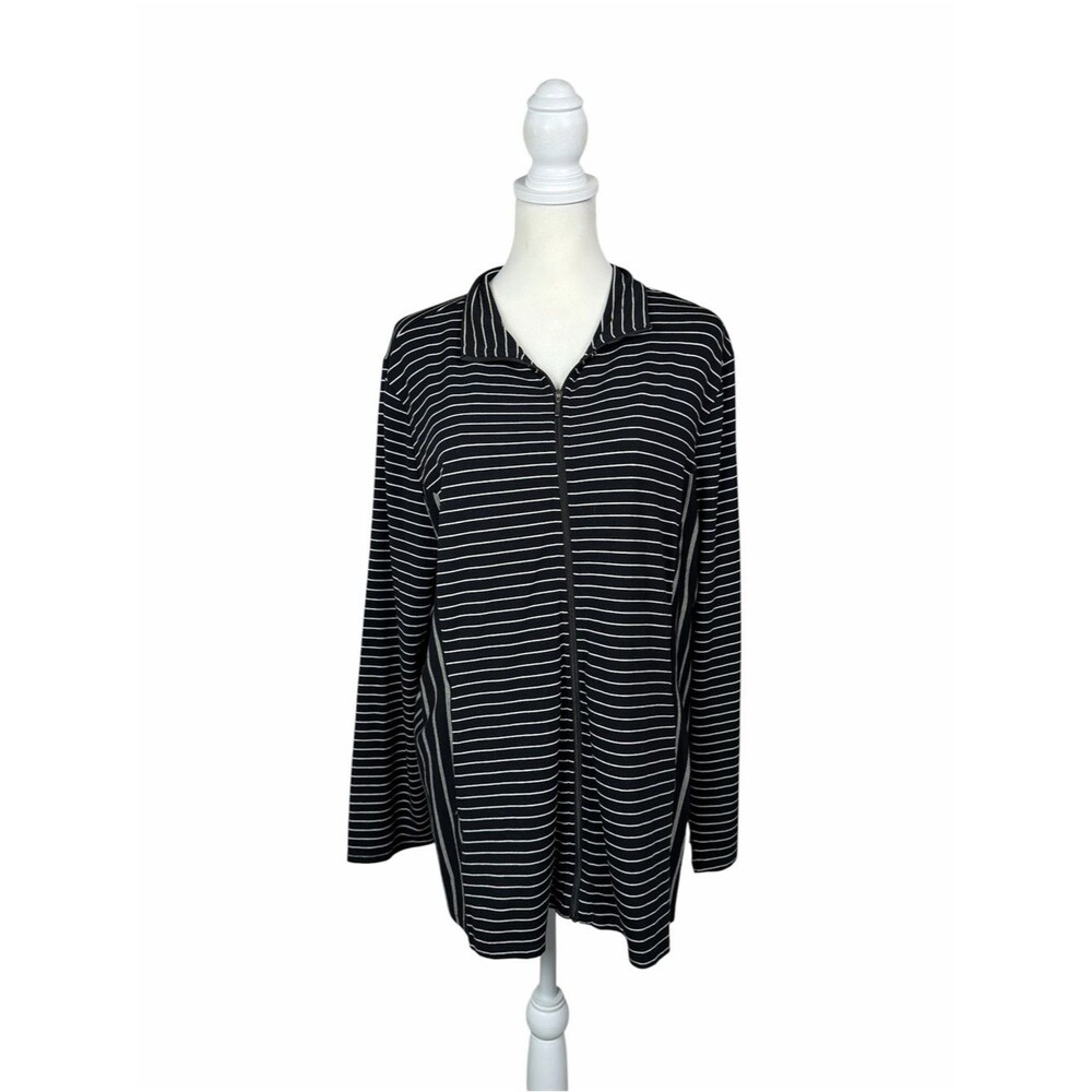 Habitat Black White Striped Zip Front Top Women XL Stretch Travel Casual Jacket
